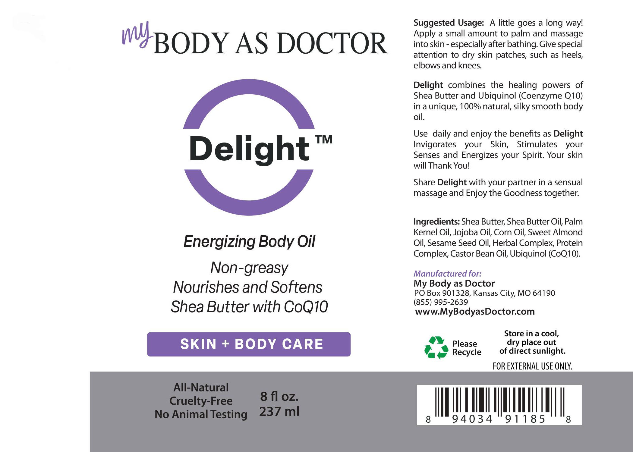 Delight Body Oil｜Natural Silky-Smooth Oil with Shea Butter and CoQ10