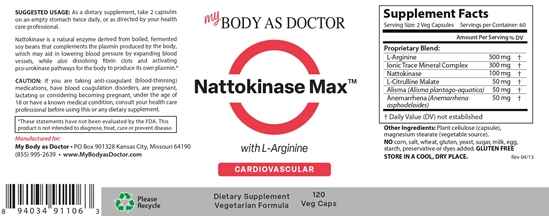 Nattokinase Cardiovascular Support Label