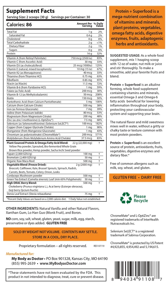 Protein Plus Mega-Superfood Back Label