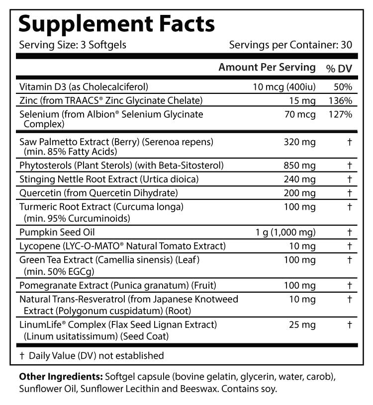 Prostate Support Clinical Strength Supplement Facts ingredient listing