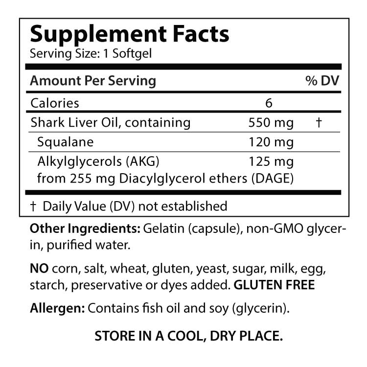 Shark Liver Oil 550mg - enhanced white blood cell support