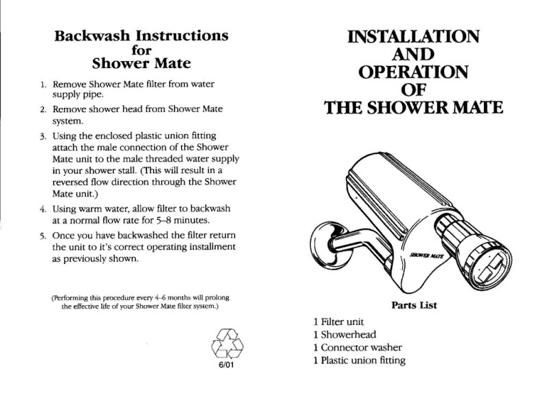 ShowerMate Water Filter Backflush Instructions