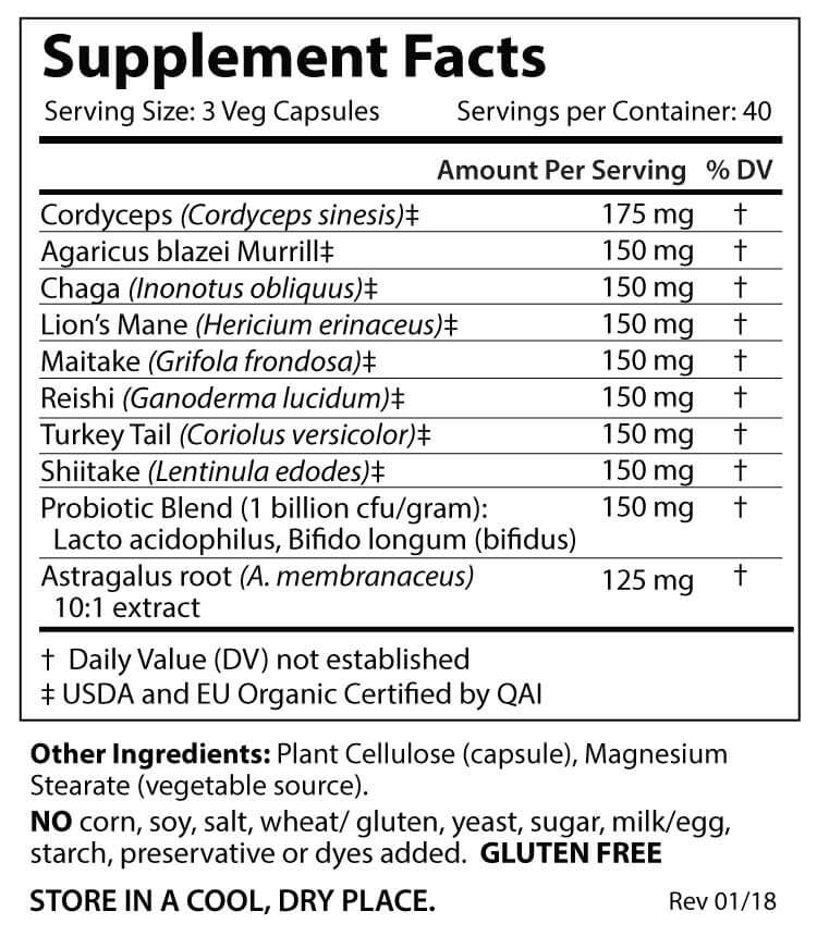 Shroom Supreme Medicinal Mushroom Immunity Supplement Factsel