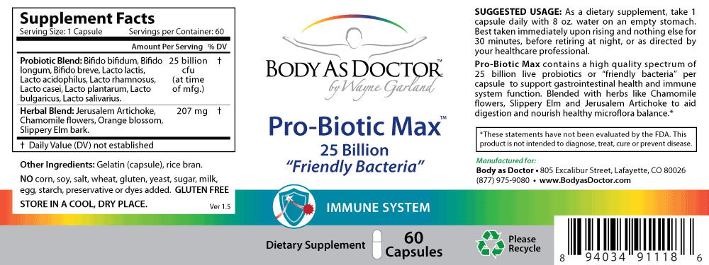 Pro-Biotic Max with 25 Billion Live Bacteria Label