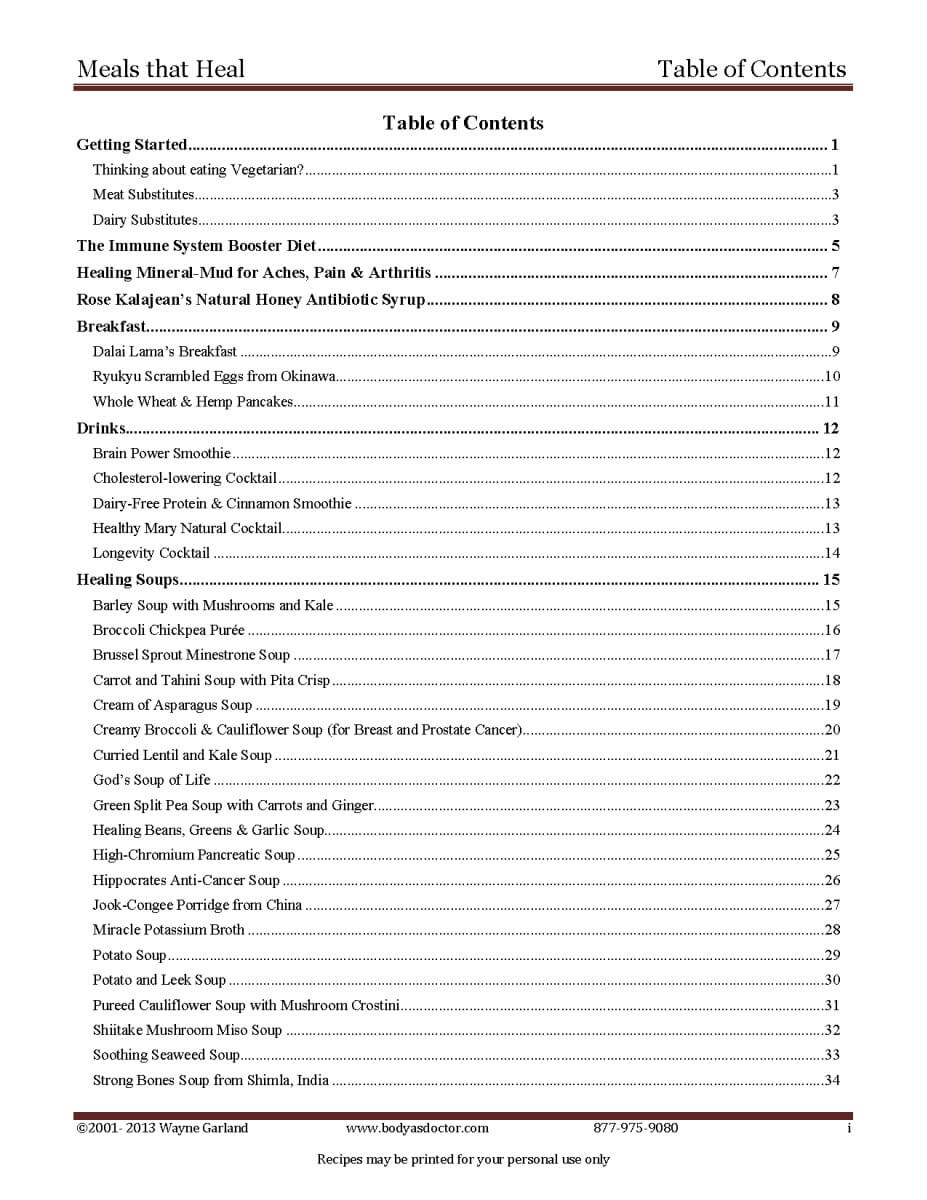 Meals that Heal Recipes Table of Contents p1