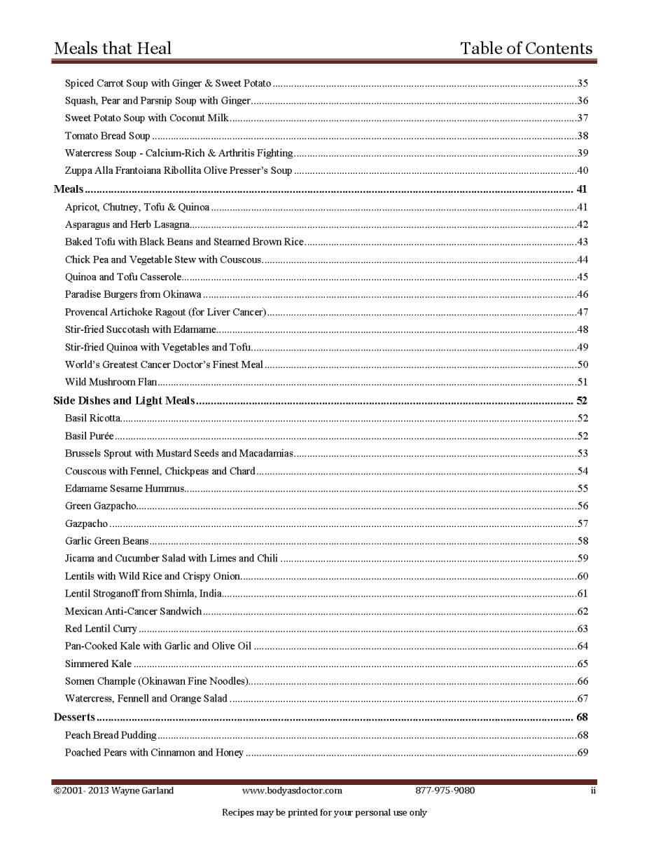 Meals that Heal Recipes Table of Contents p2